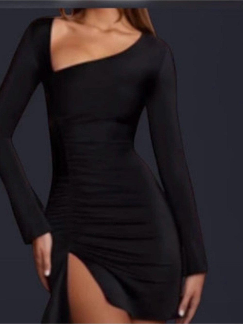 Oh Polly Black Asymmetric One-Shoulder Long Sleeve Dress